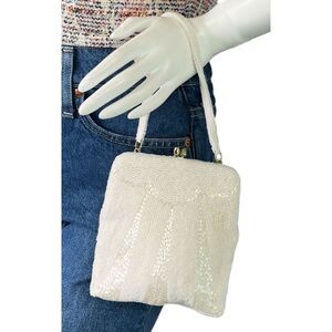 Walborg Vintage White Beaded Mini Handbag Evening Purse 1940's-1950's